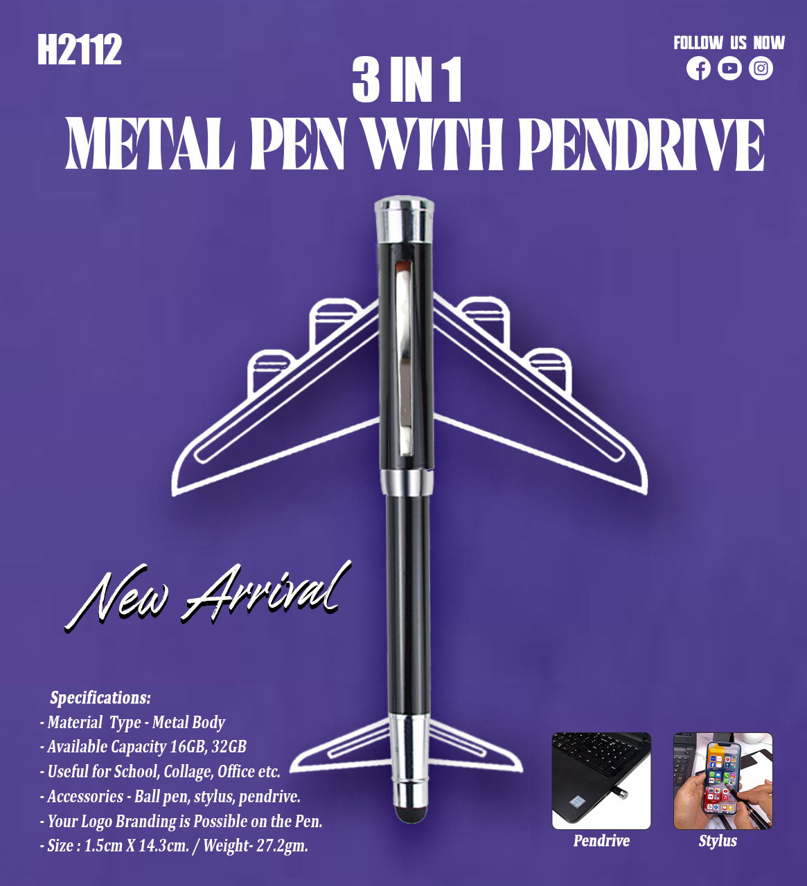 3 in 1 Pen with Pendrive H2112 32GB