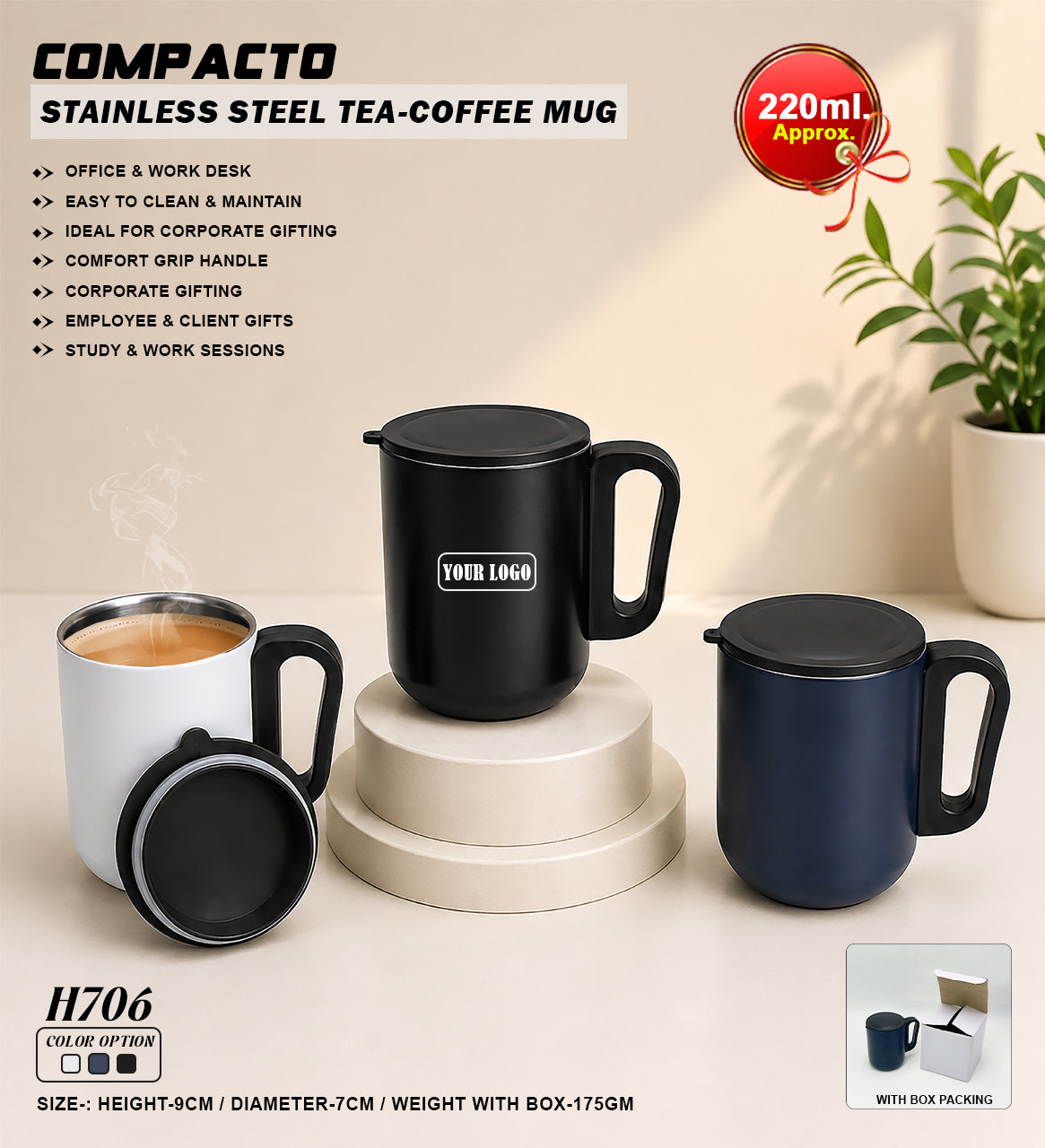 Compacto Stainless Steel Tea-Coffee Mug H706