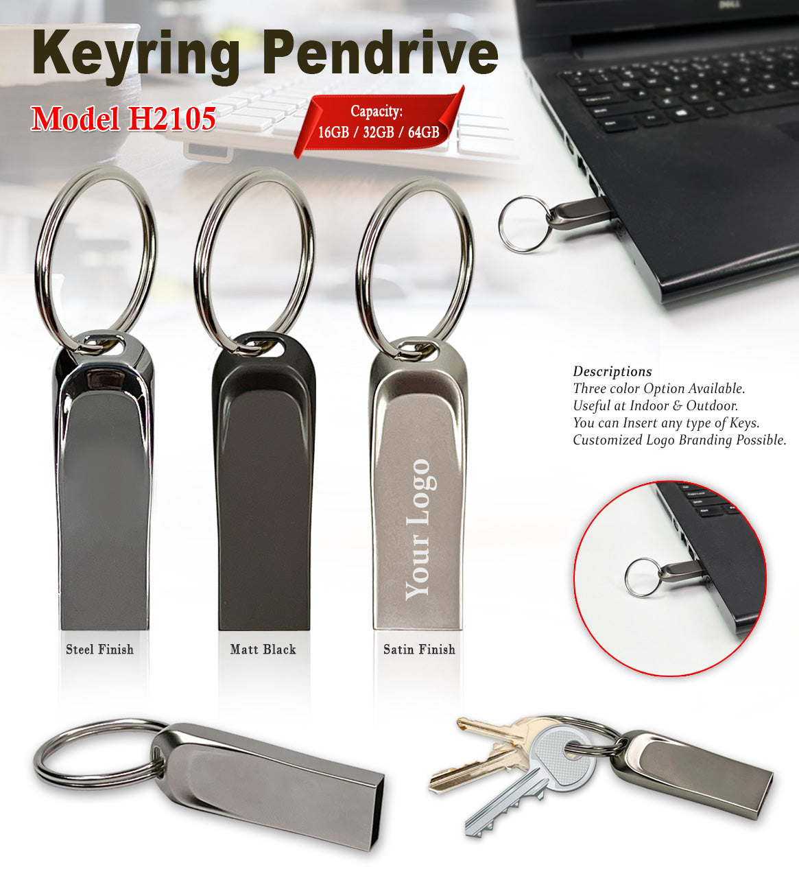 Keyring Pendrive - Black H2105 -16GB Black