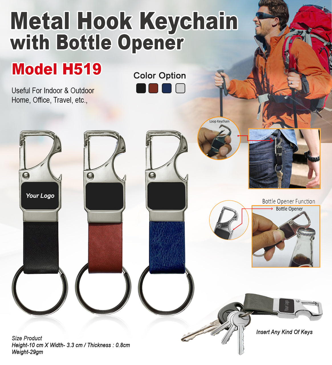 Metal Hook Keychain with Opener H519