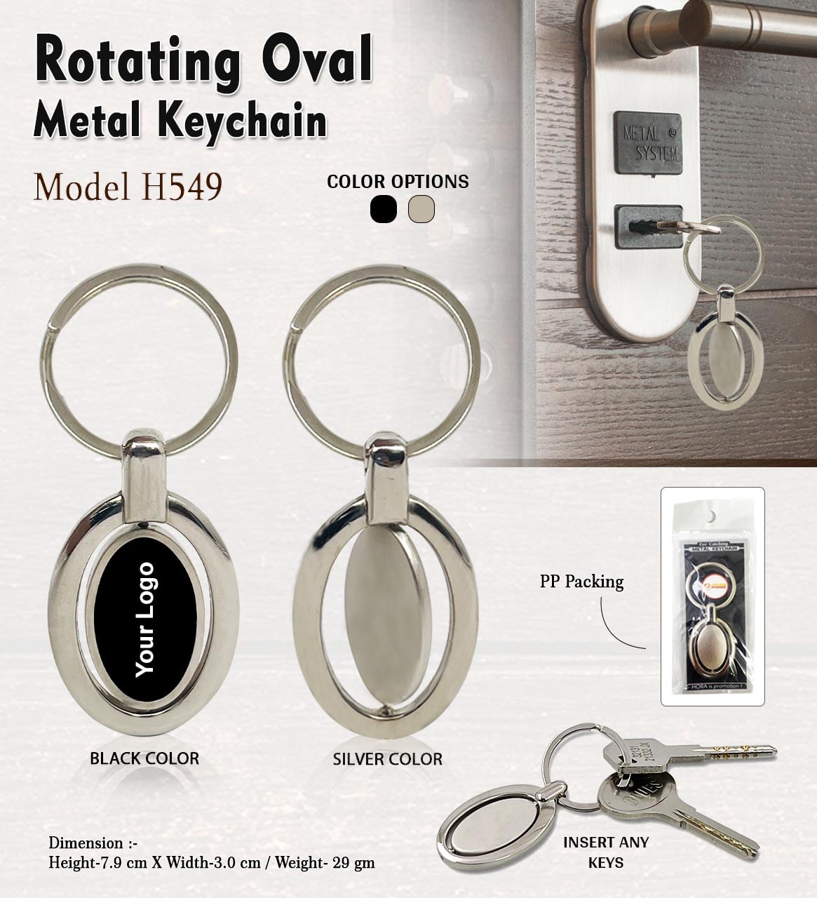 Rotating Metal Keychain - Silver H549