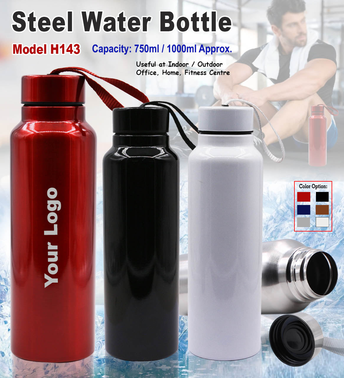 Steel Water Bottle H143 750ml.