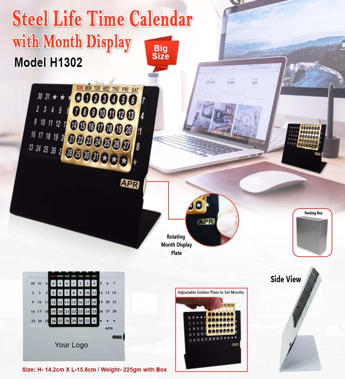 Desktop Life Time Calendar with Month Display H1302