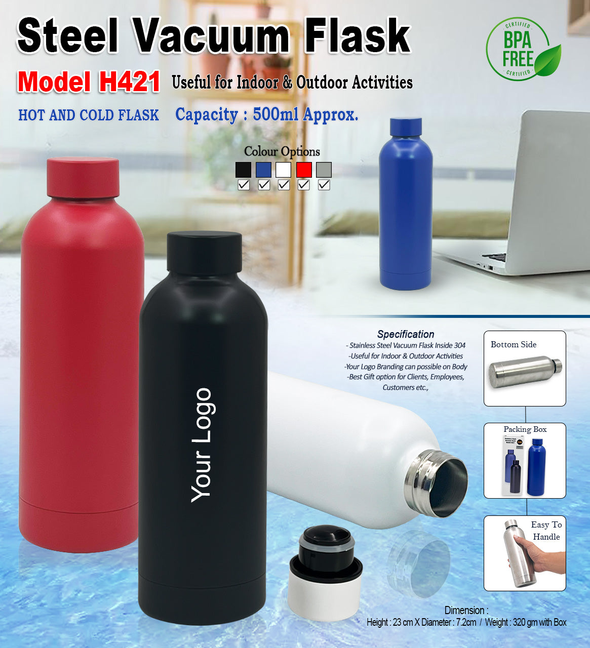Steel Vacuum Flask H421 500ml.