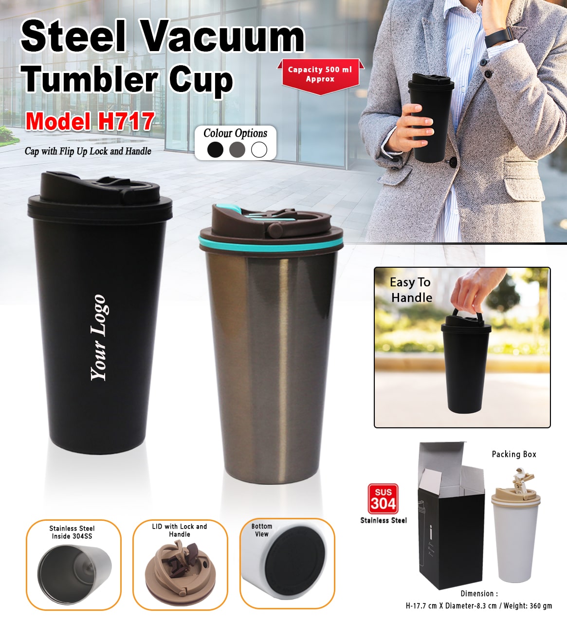 Stainless steel Vaccum Tumbler Cup H717 500ml
