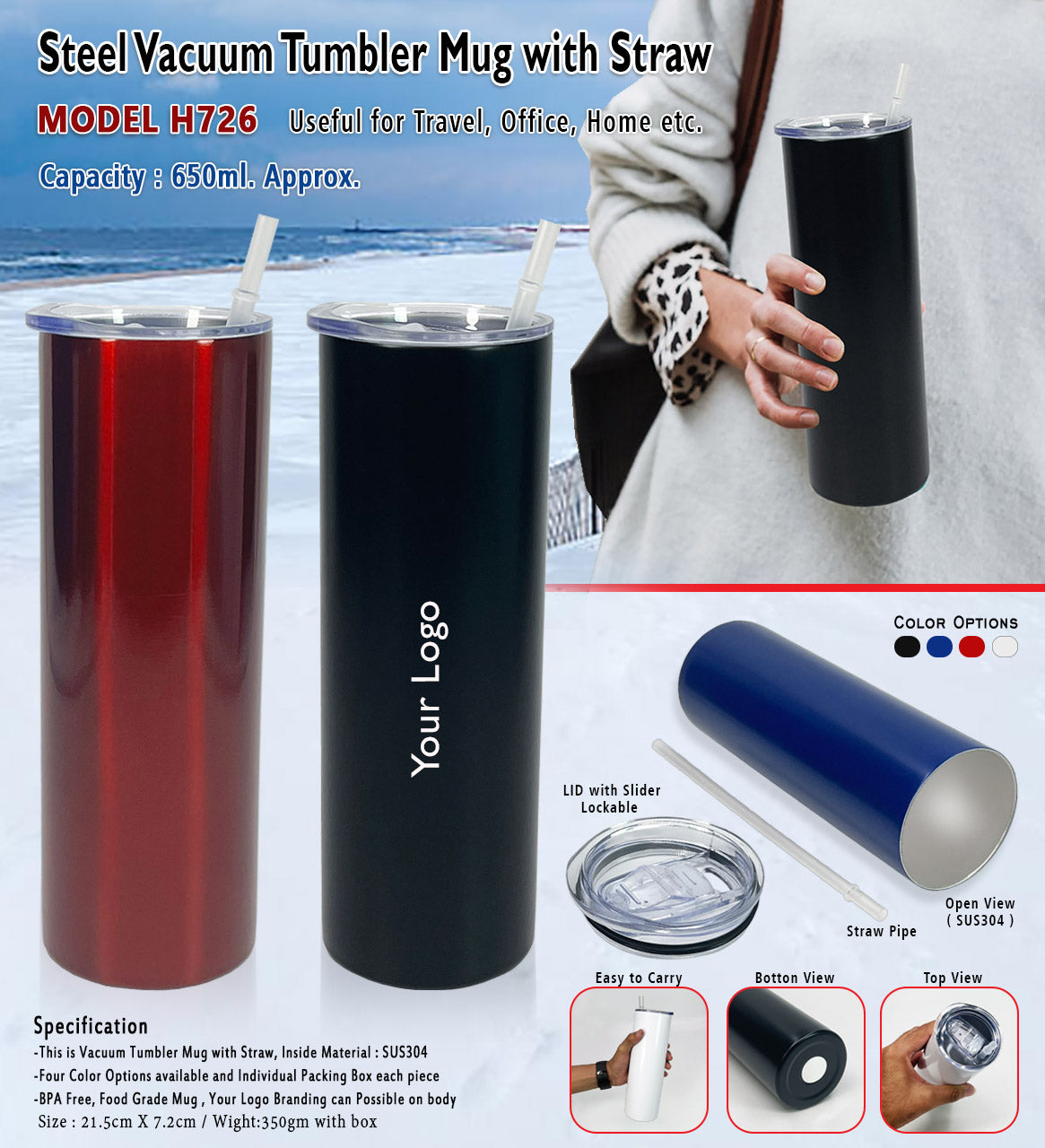 Vacuum Mug with Straw H726