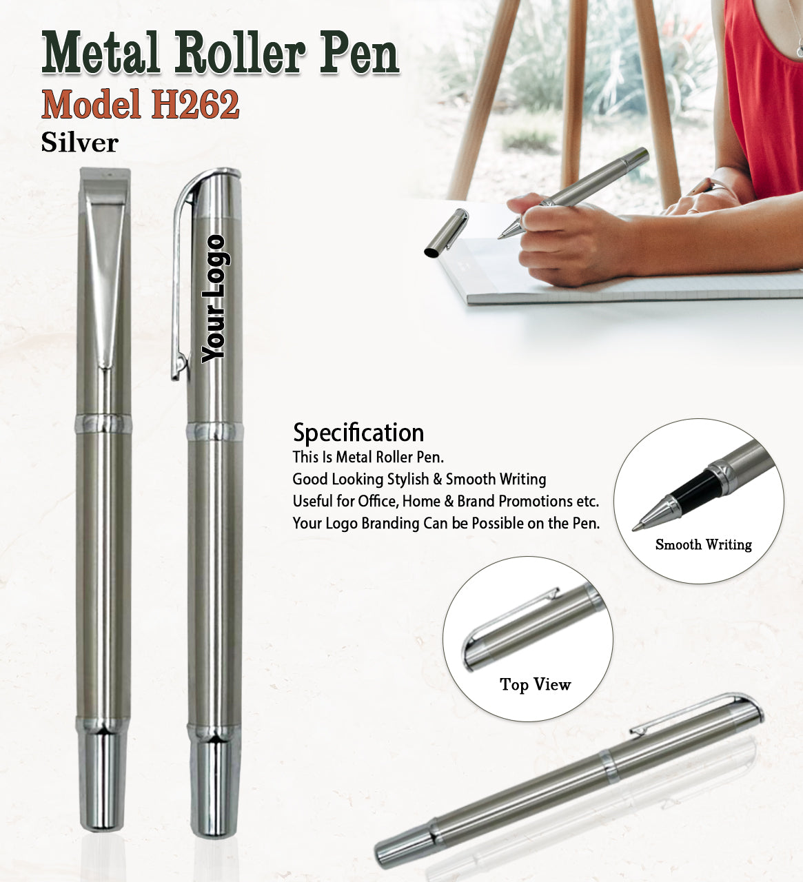 Metal Roller Pen - Silver H262