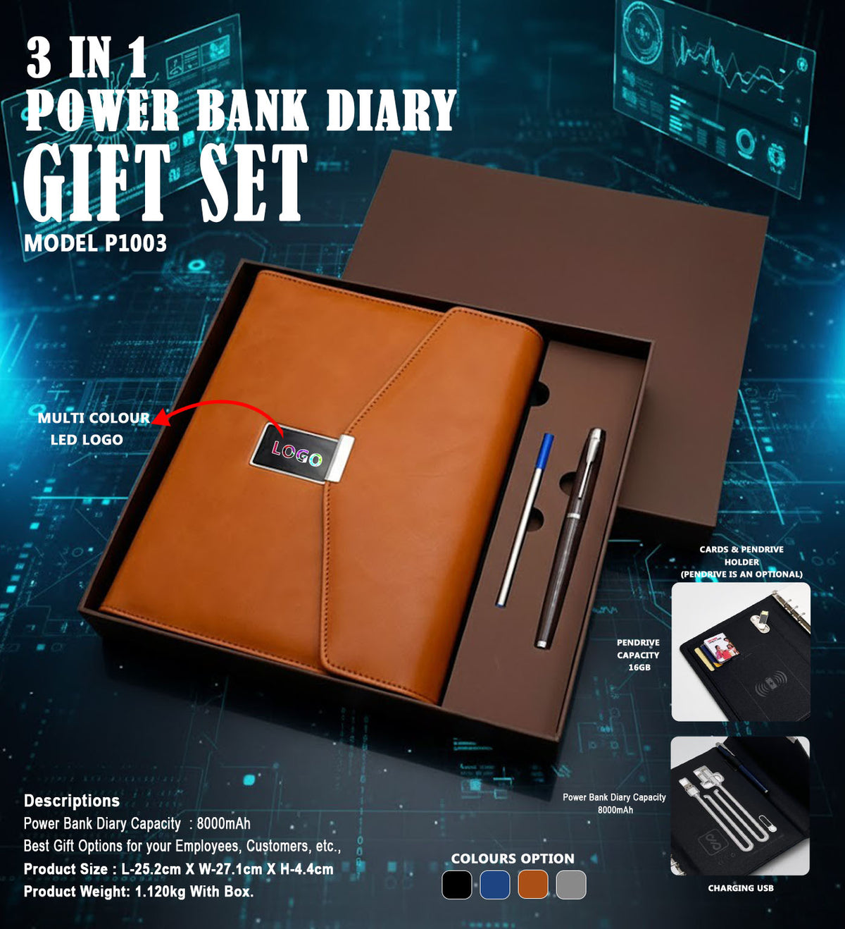 3 In 1 Power Bank Diary Gift Set P1003 - 16GB