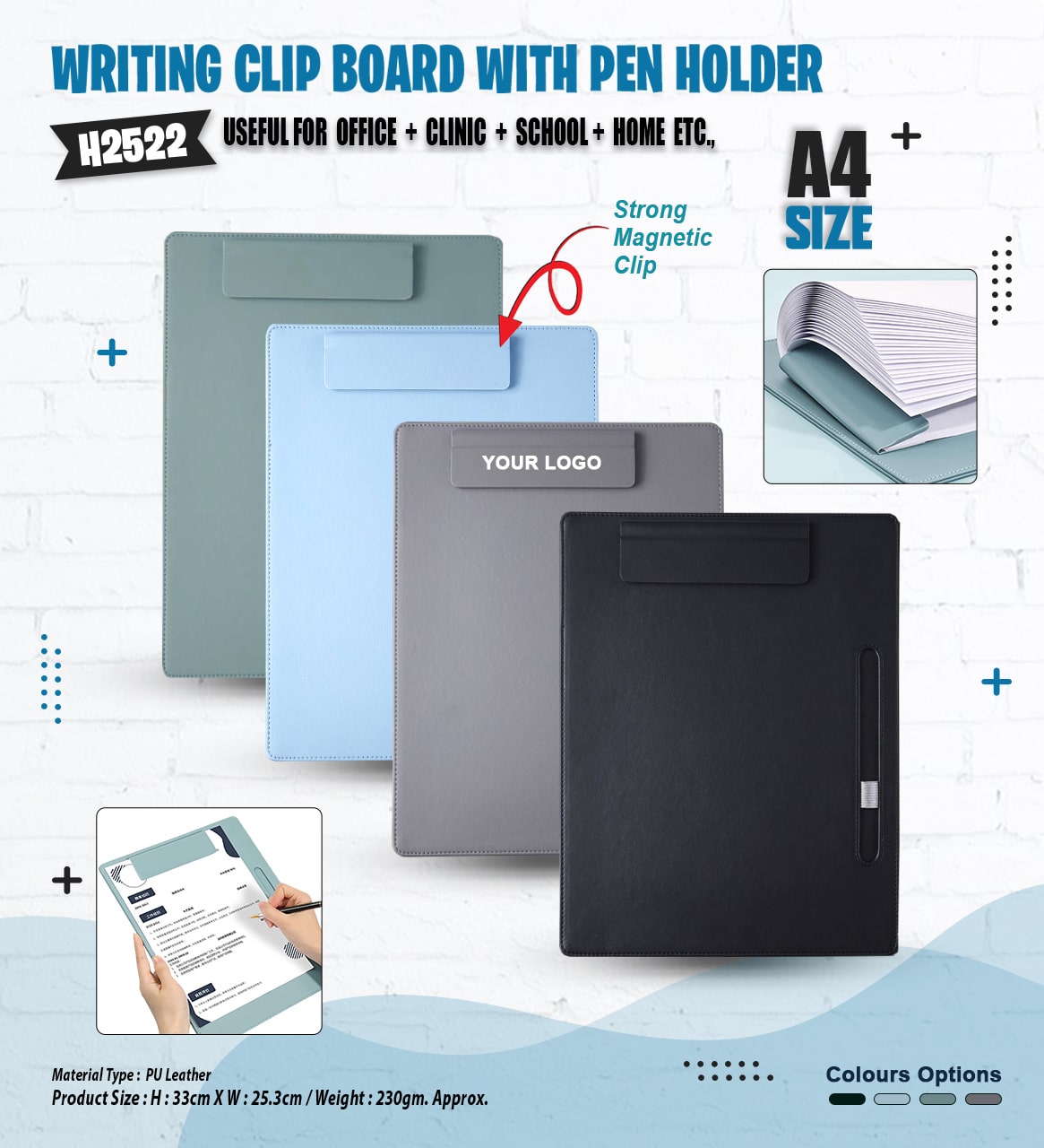 Writing Clip Broad with Pen Holder H2522