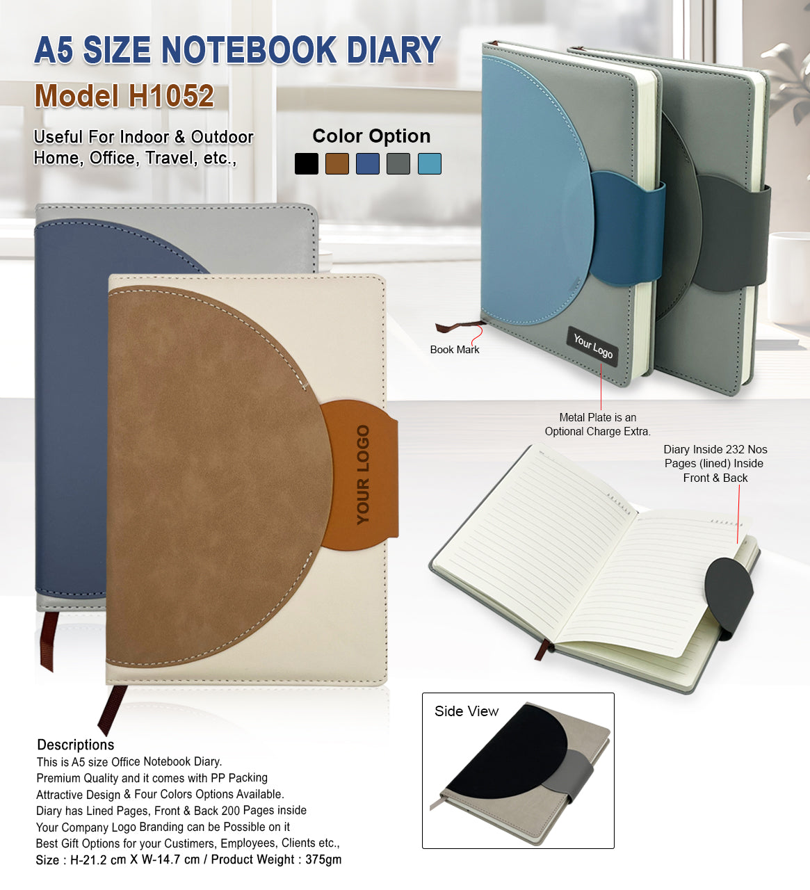 A5 Size Notebook Diary with PU Leather H1052
