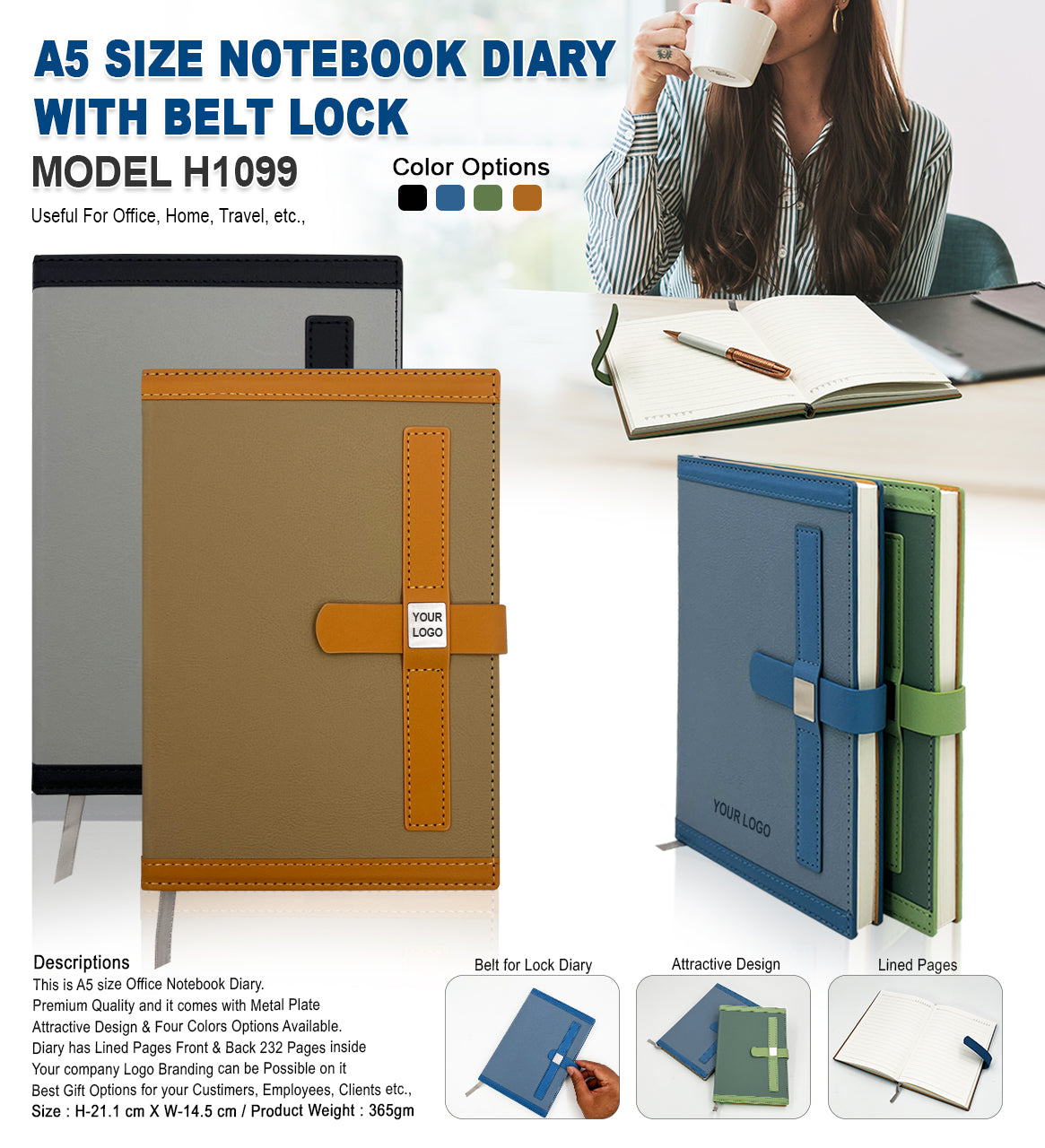 A5 Size Notebook Diary With Belt Lock H1099