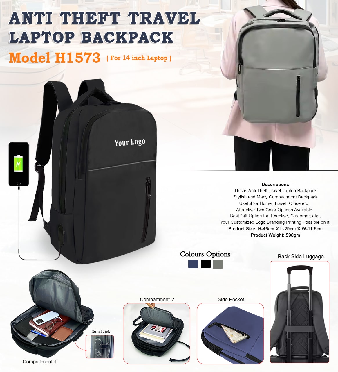 Travel Laptop Backpack H1573
