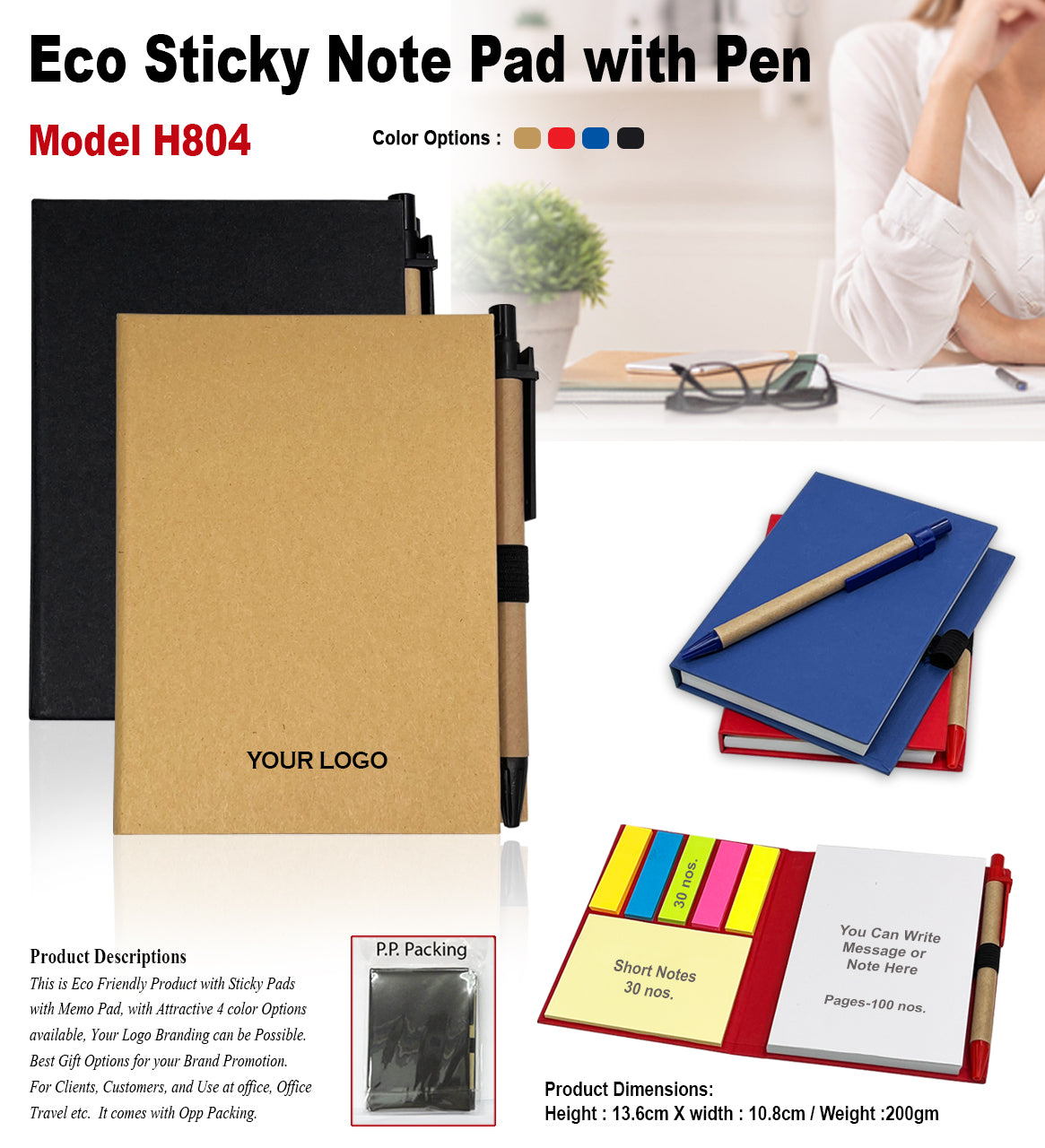 Eco Note Pad-Sticky Pad With Ball Pen H804