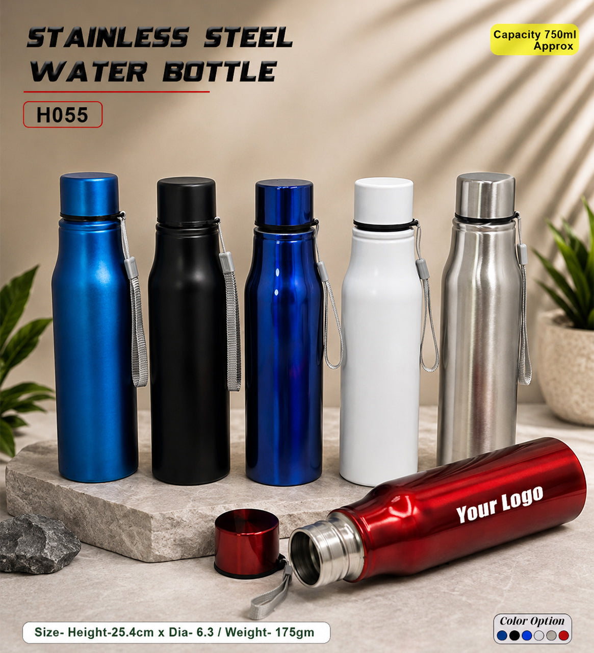 Stainless Steel Water Bottle H055-Silver-750ml.