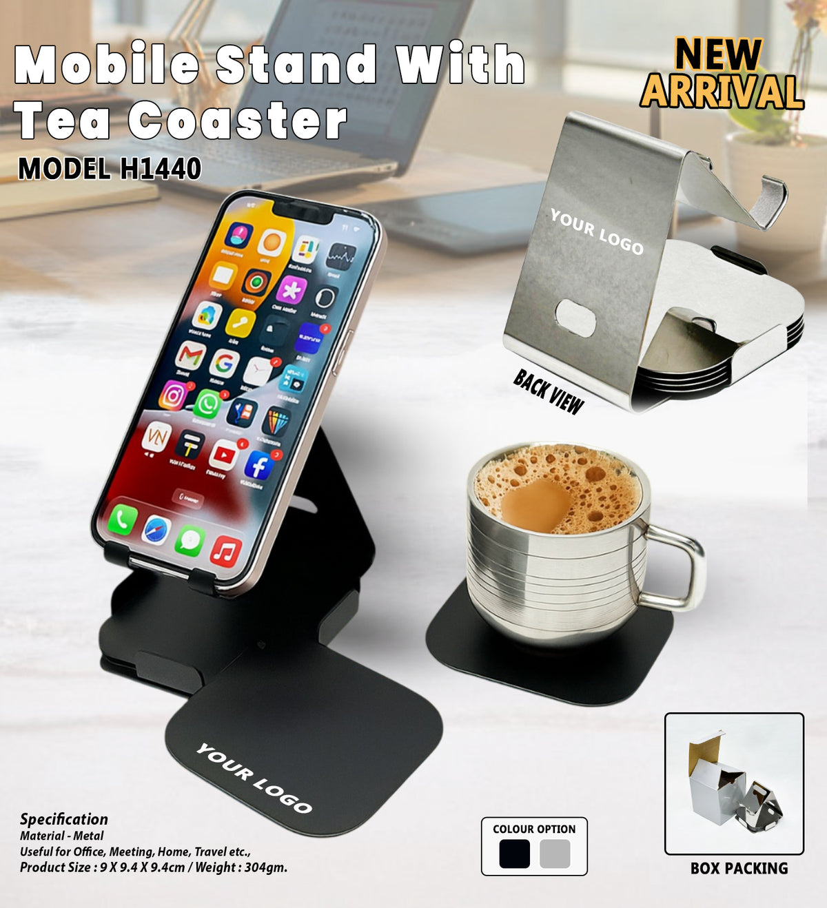 Mobile Stand With Tea Coaster H1440 - Silver