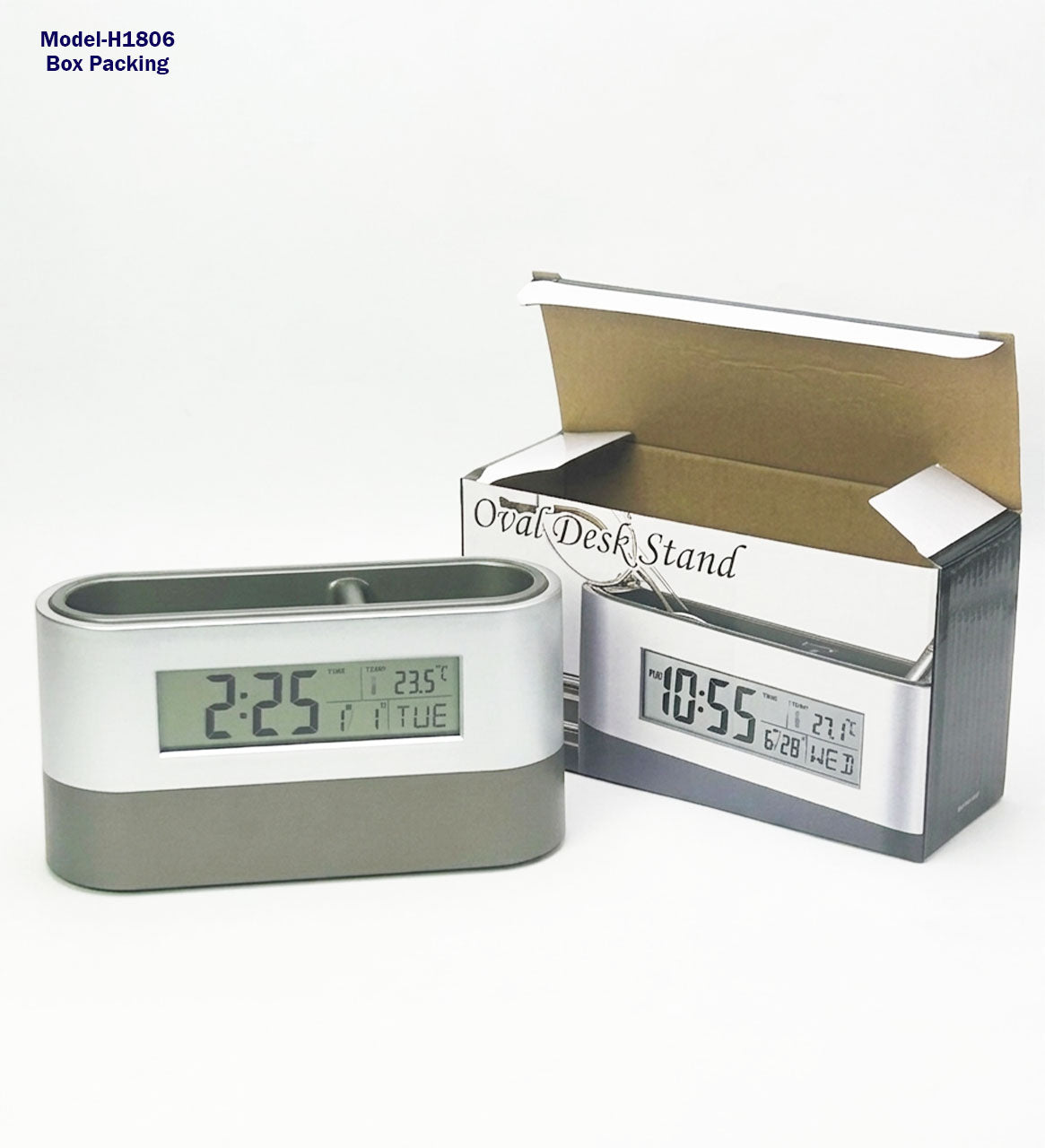 Desktop Stationery Holder With Smart Digital Clock H1806