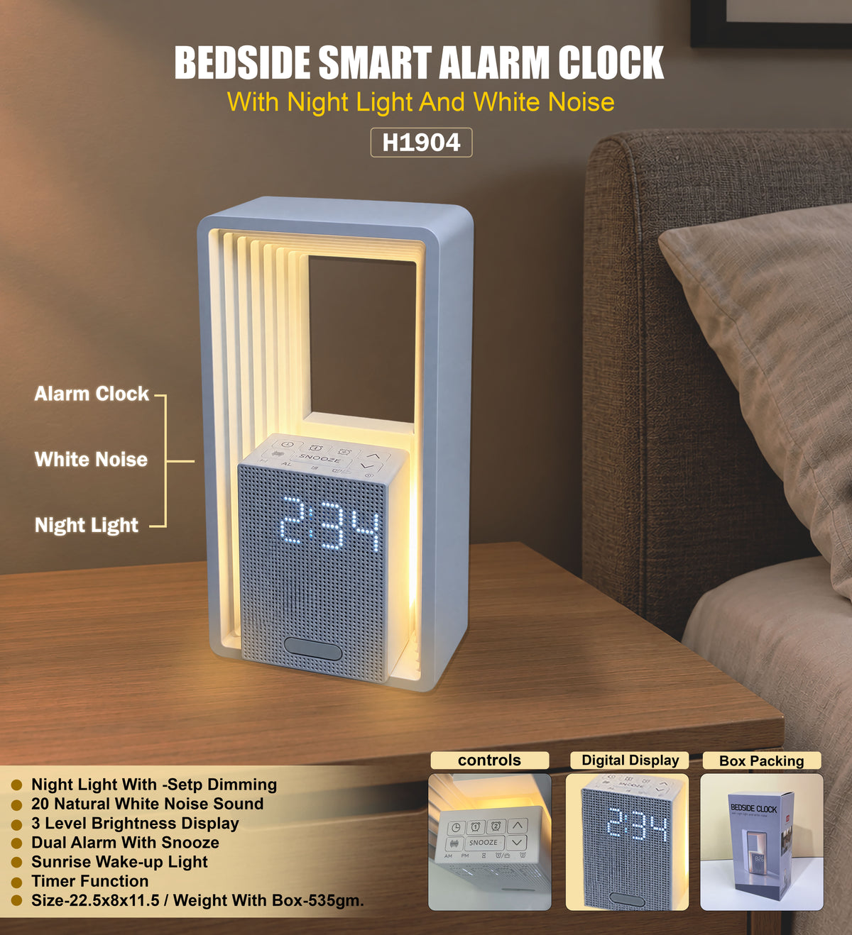 Bedside Smart Alarm Clock H1904