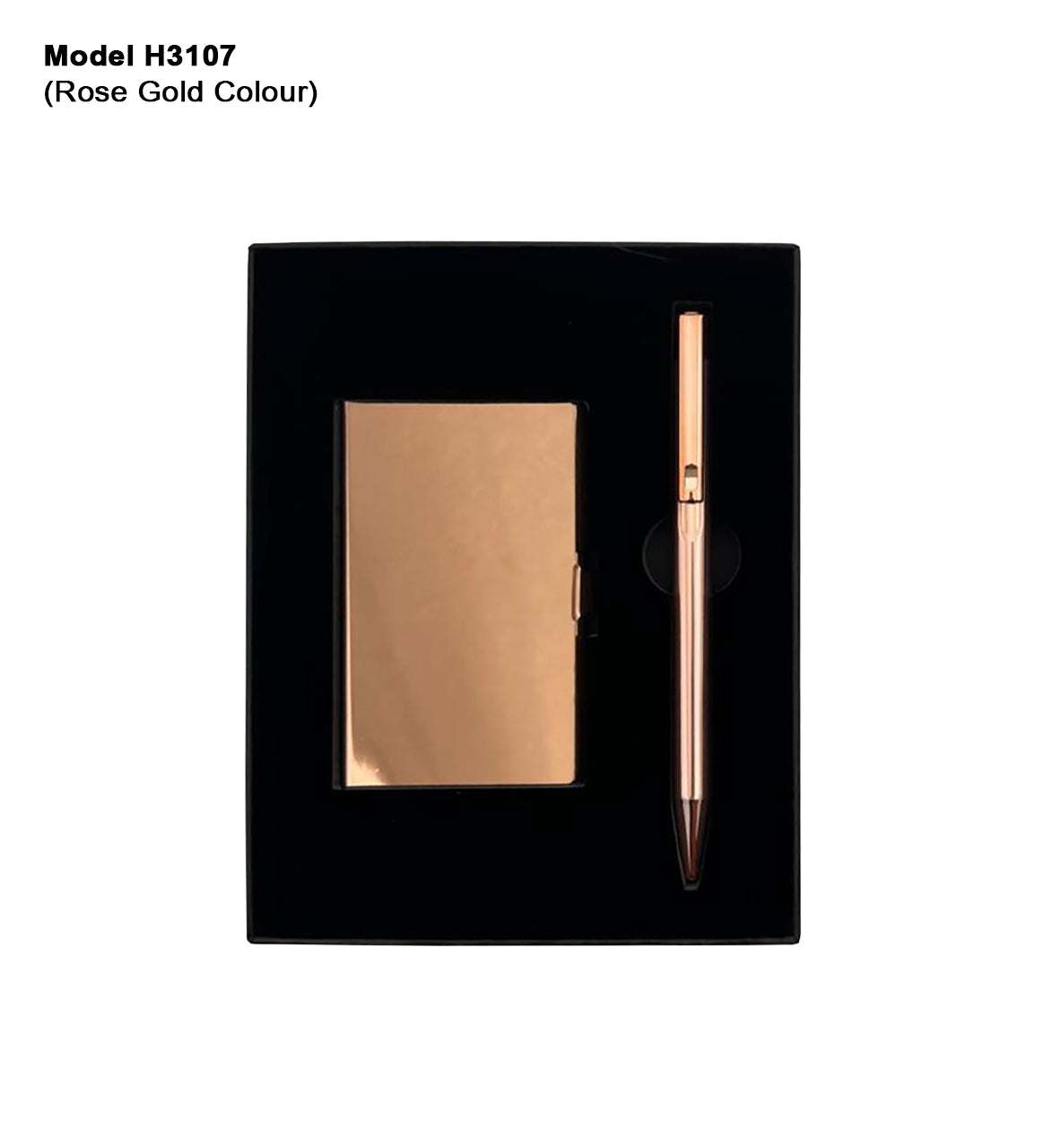 H3107 Premium Metal Card Holder & Executive Pen Gift Set – 2 in 1 Corporate Gift Set (Rose Gold) H3107 - Rose Gold