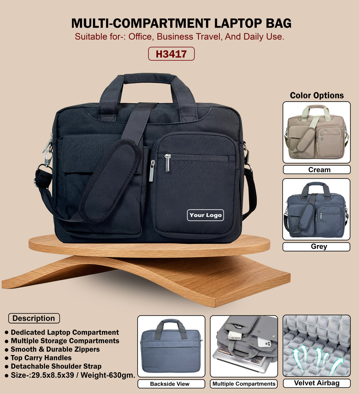 Multi-Compartment Laptop Bag H3417