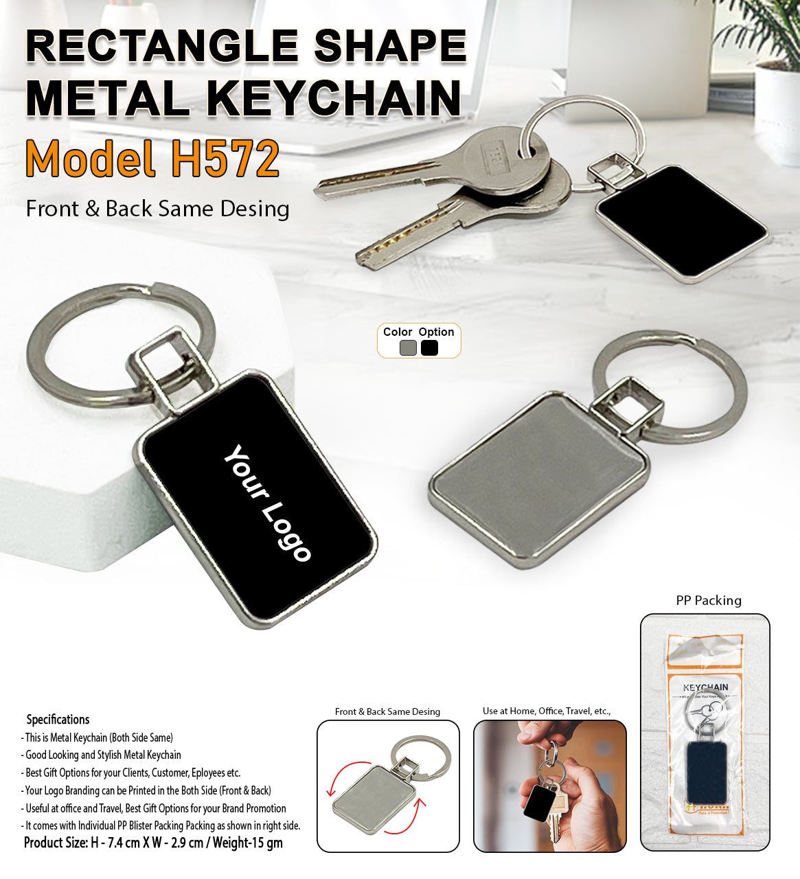 Rectangle Shape Metal Keychain H572