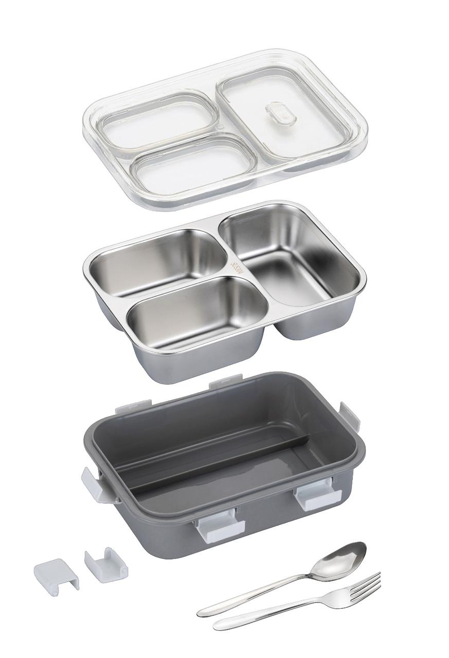 2 Compartment Lunch Box With Spoon & Fork H2606