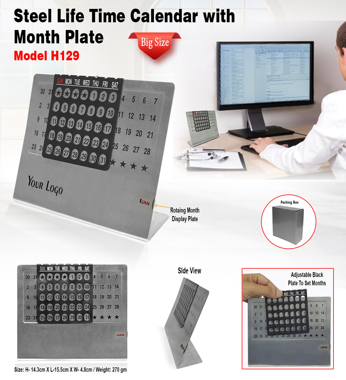 Steel Life Time Calender with Month Plate H129