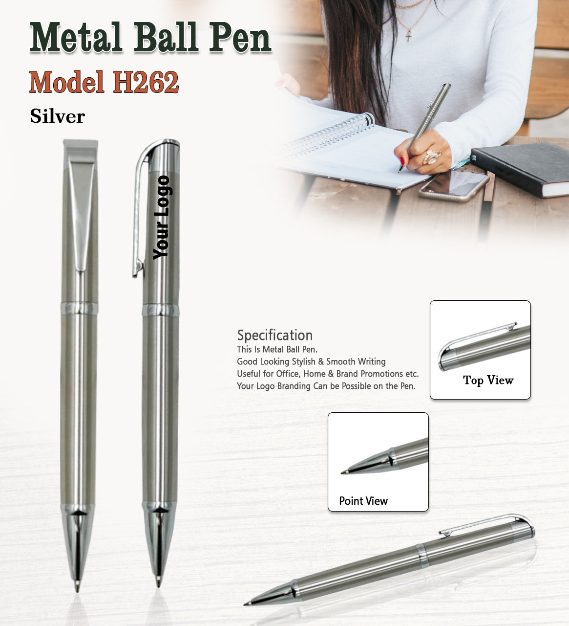 Metal Ball Pen - Silver H262