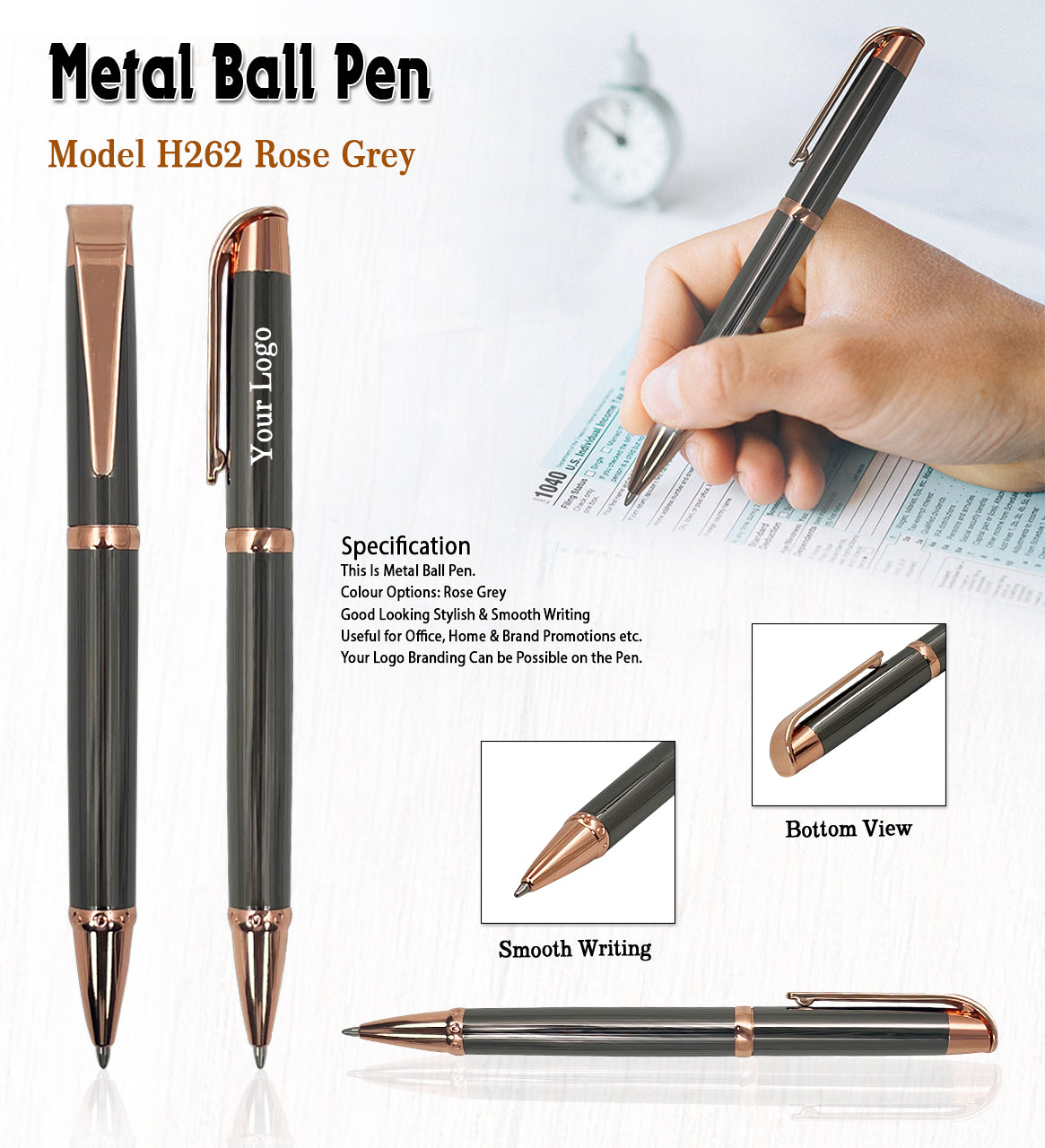 Metal Ball Pen - Rose Grey H262
