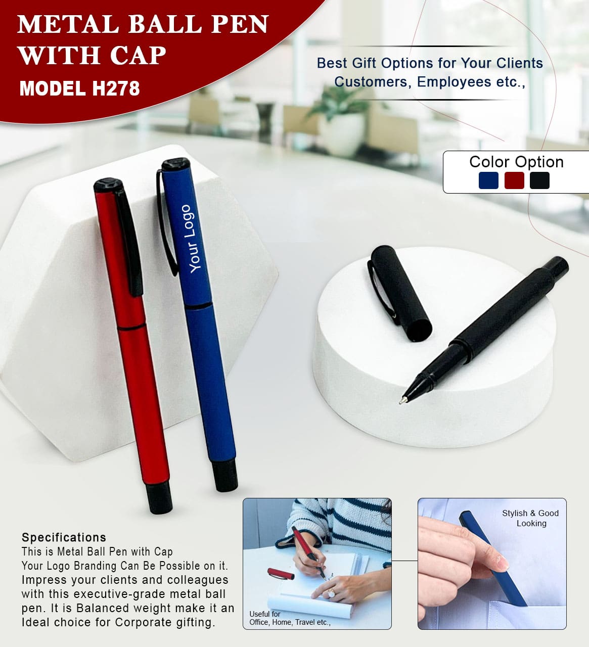 Metal Ball Pen with Cap H278