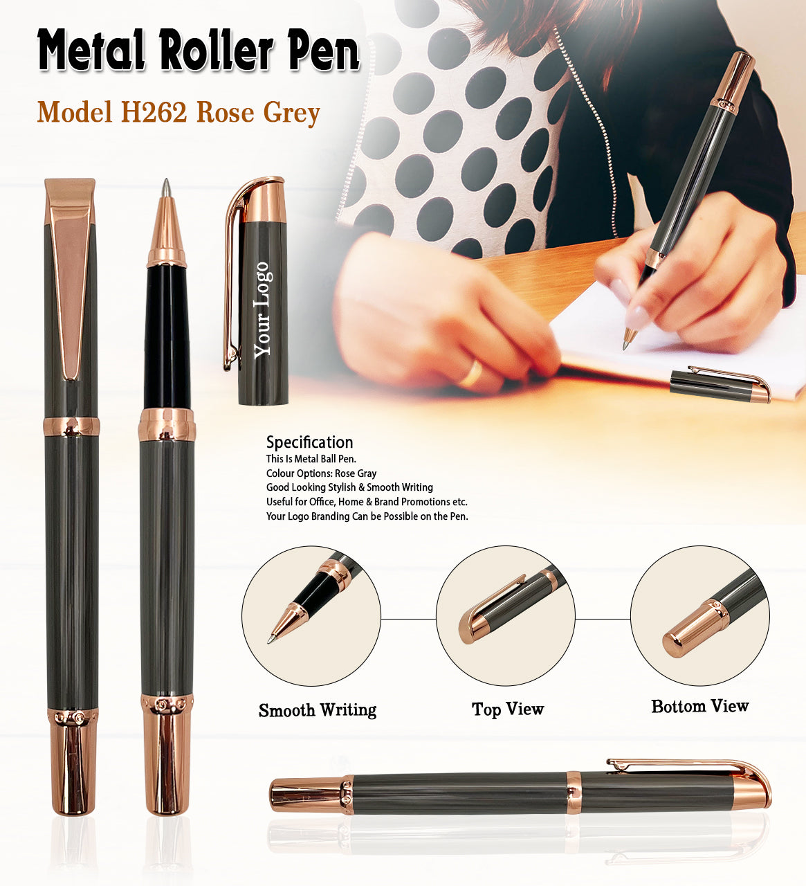 Metal Roller Pen - Rose Grey H262