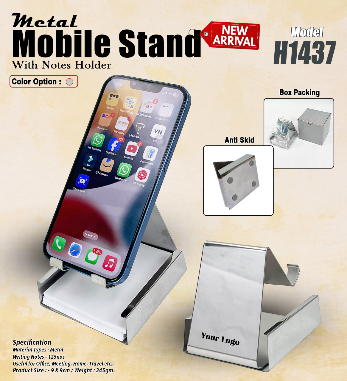 Metal Mobile Stand With Notes Holder H1437