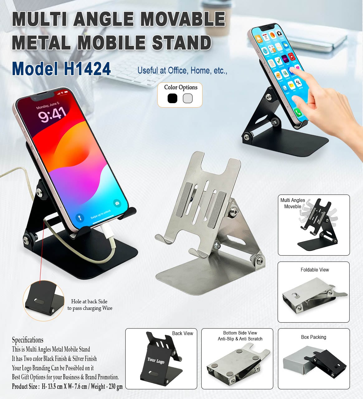 Multi Angles Metal Mobile Stand - Silver H1424