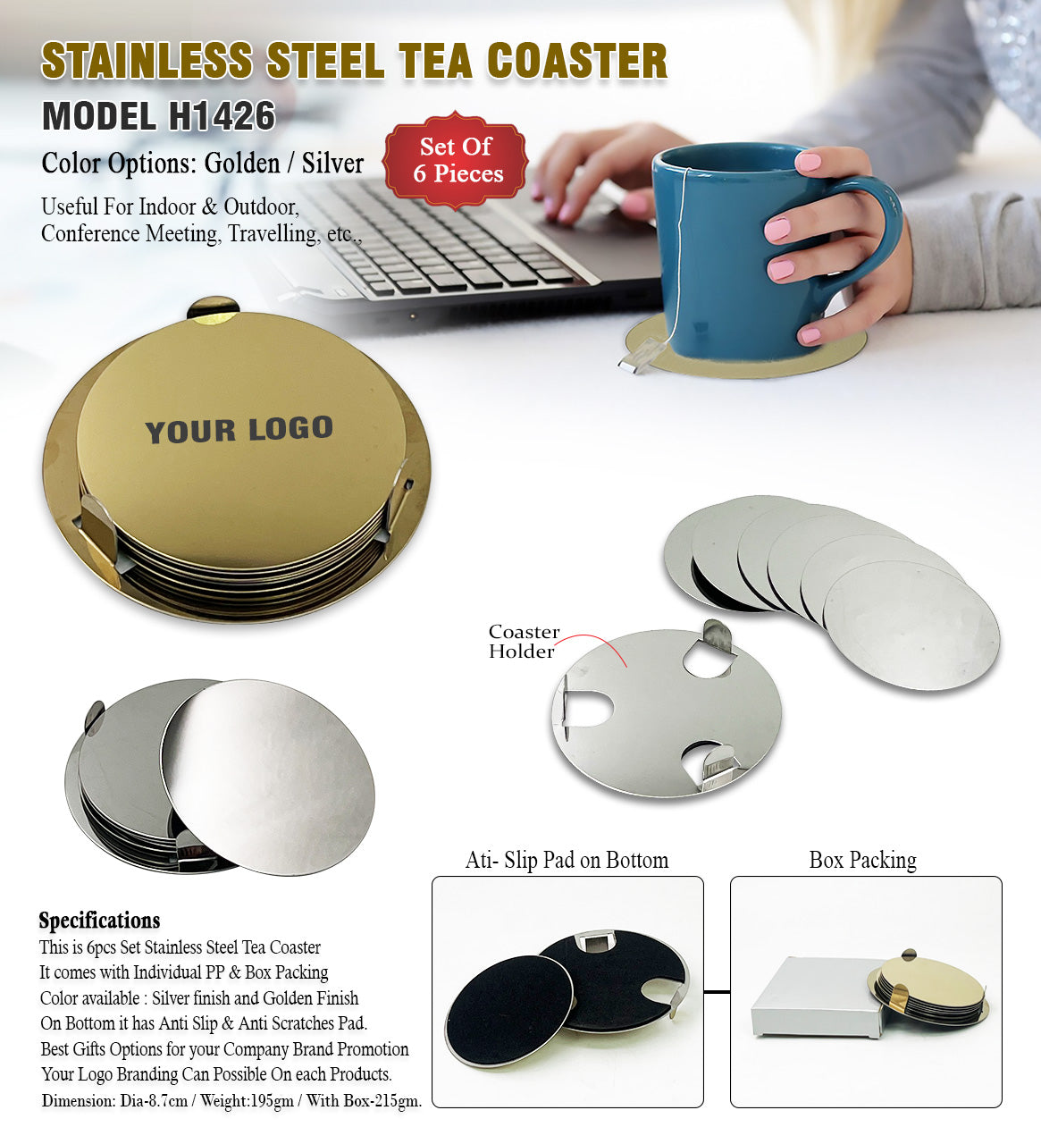 Stainless Steel Tea Coaster H1426 - Silver
