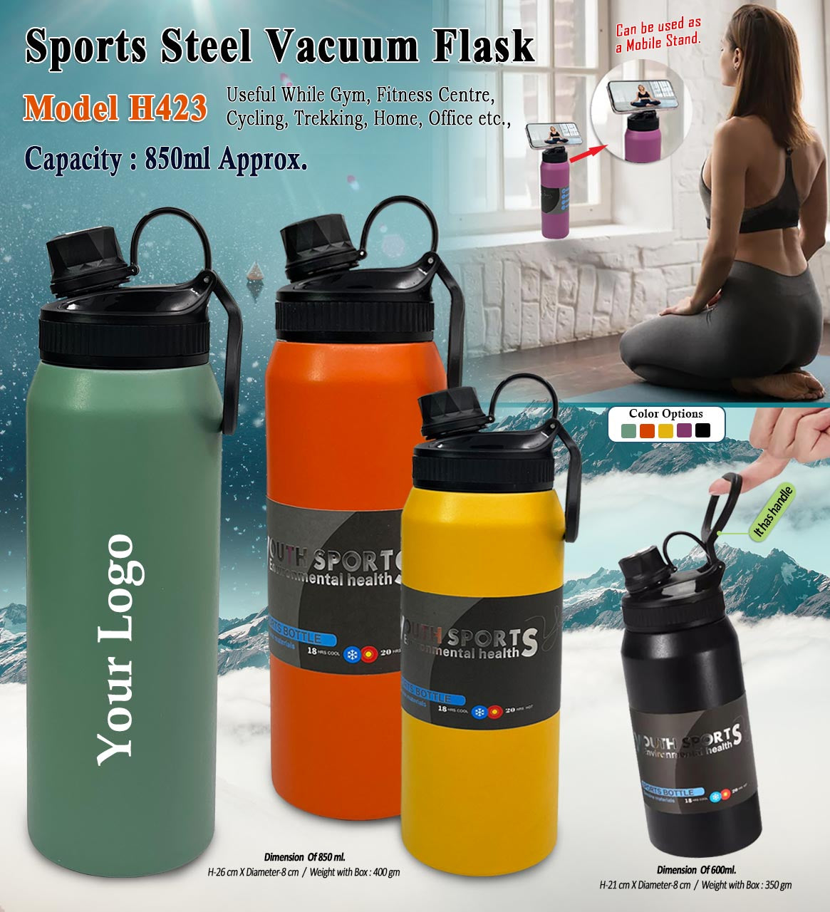 Sports Vacuum Flask H423 850ml.