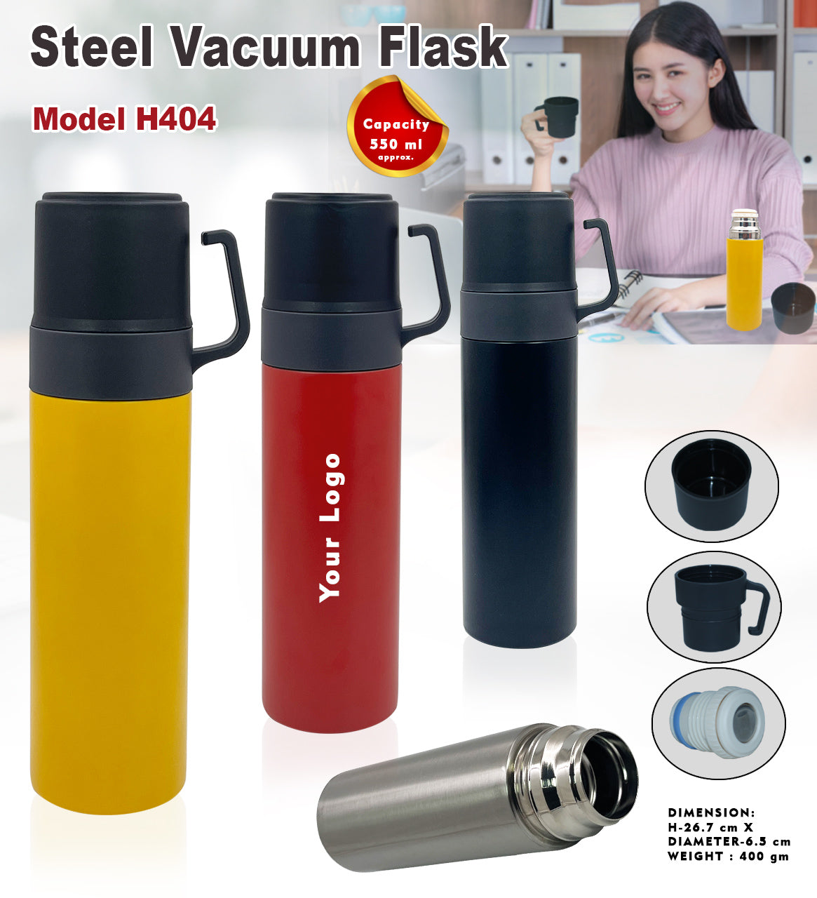Steel Hot & Cold Vaccum Flask H404 550ml