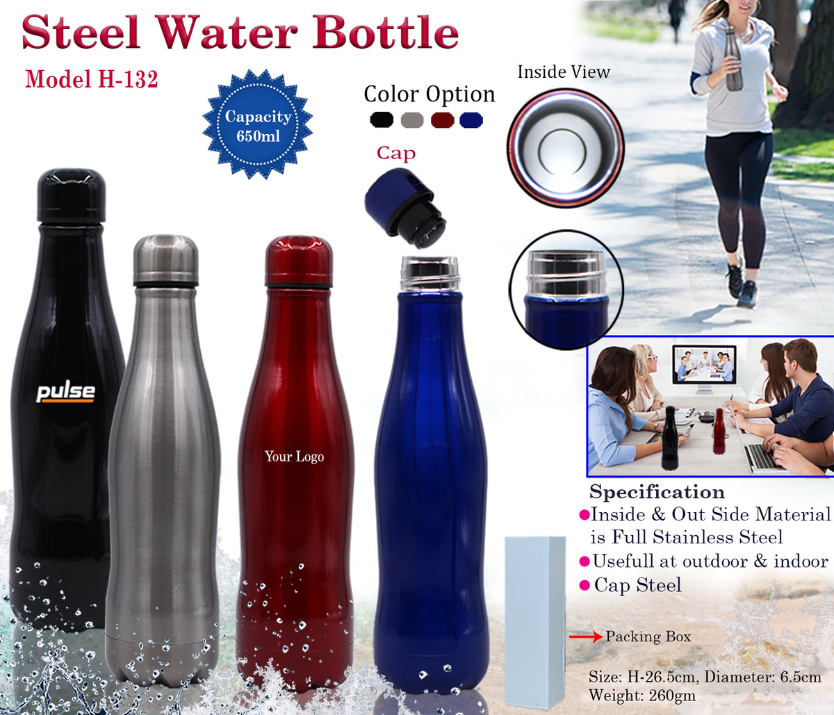 Steel Water Bottle H132 650ml