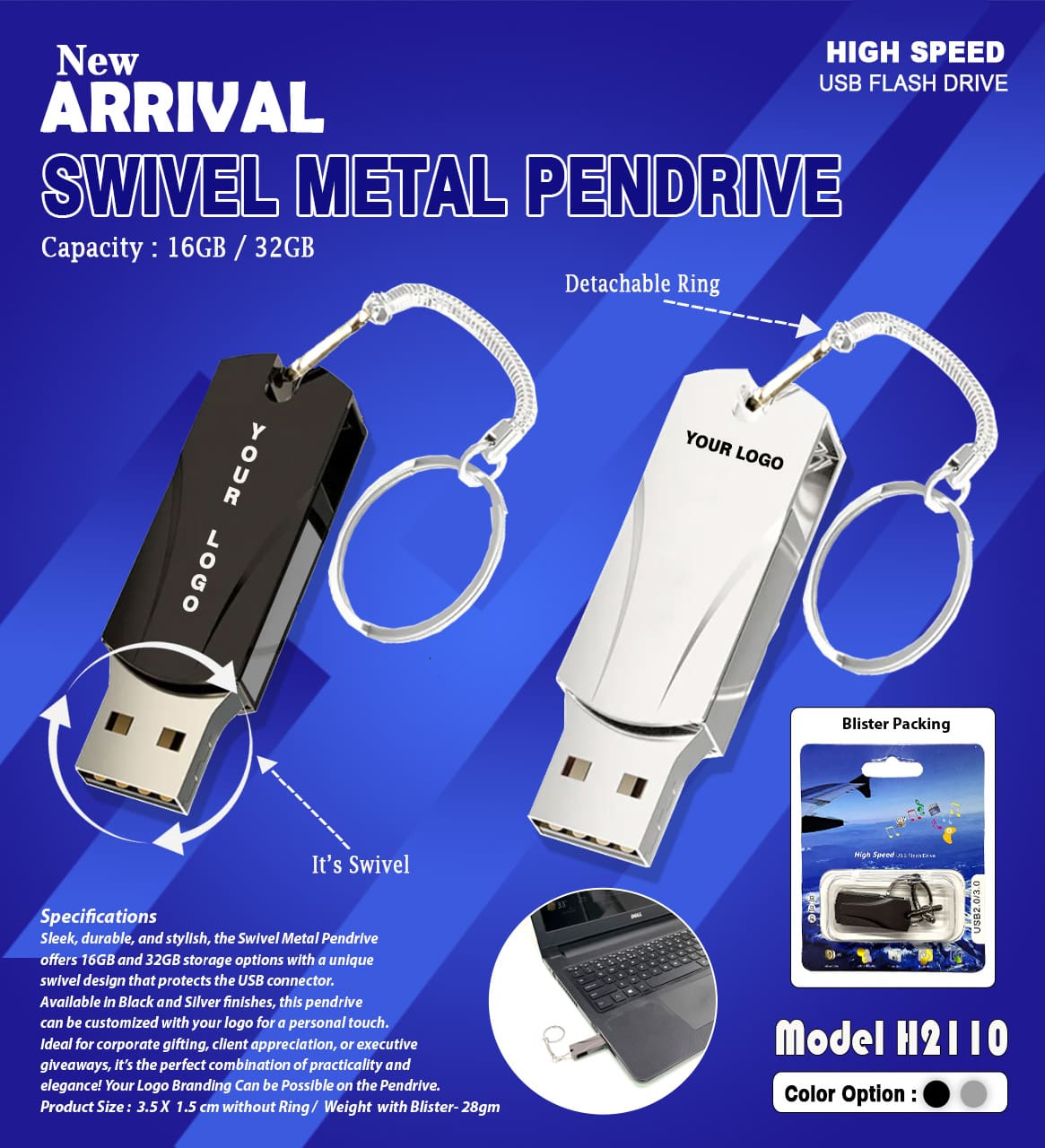 Swivel Metal Pendrive H2110 -32GB