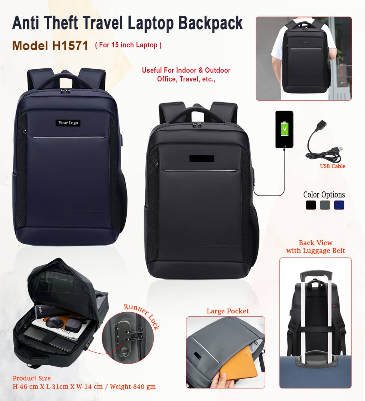 Travel Laptop Backpack H1571
