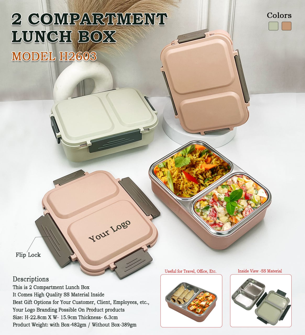 2 Compartment Lunch Box H2603