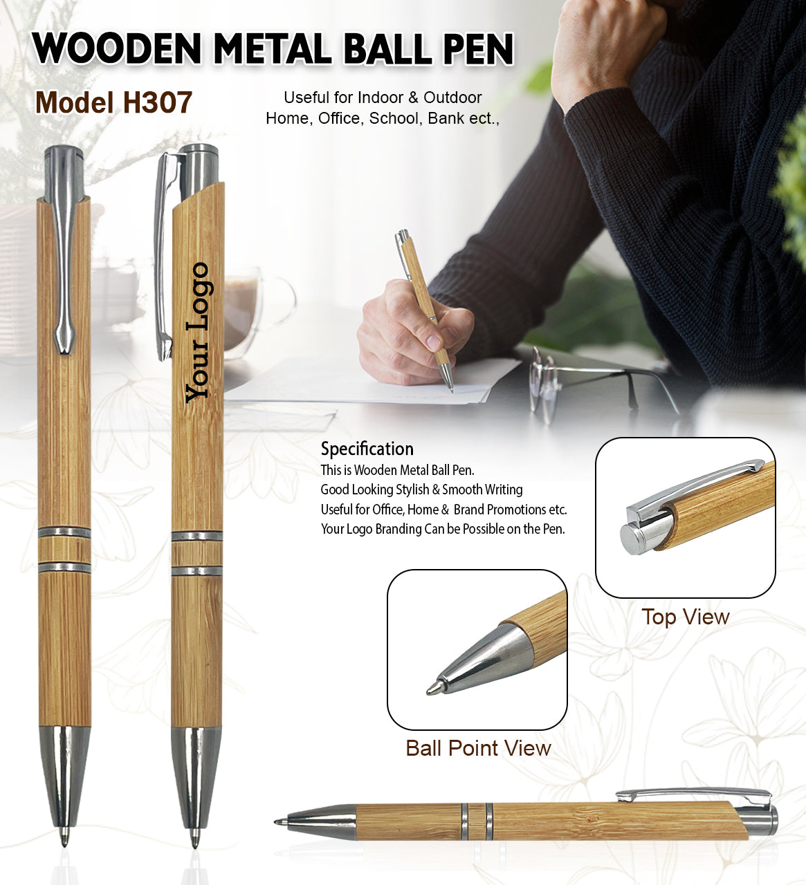 Wooden Metal Ball Pen H307