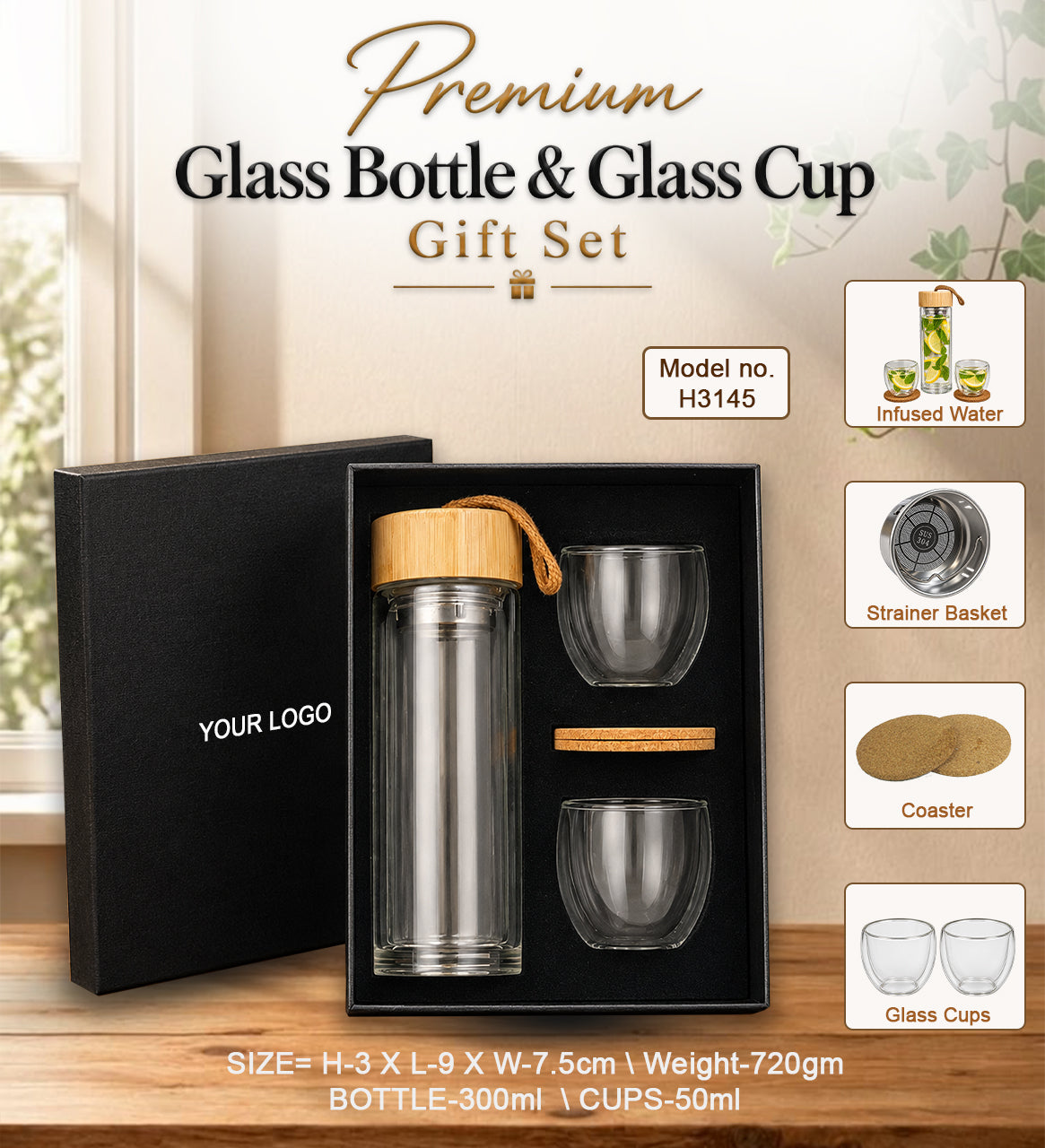 Glass Bottle & Glass Cup H3145